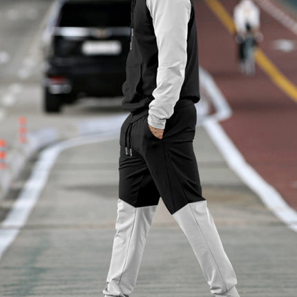 Men's new hooded sweatshirt with contrasting color casual sports suit