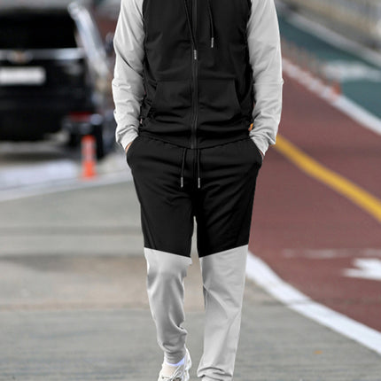 Men's new hooded sweatshirt with contrasting color casual sports suit