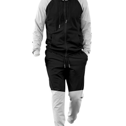 Men's new hooded sweatshirt with contrasting color casual sports suit