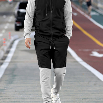 Men's new hooded sweatshirt with contrasting color casual sports suit