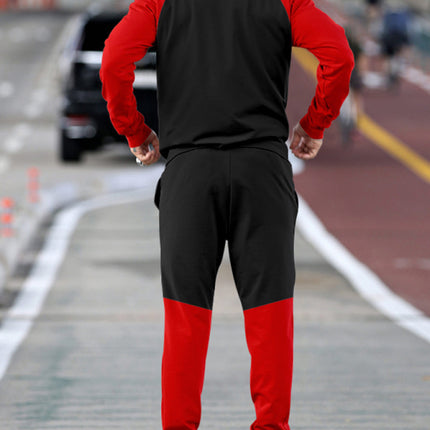 Men's new hooded sweatshirt with contrasting color casual sports suit