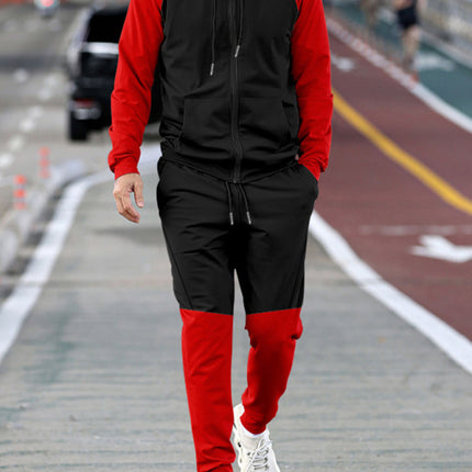 Men's new hooded sweatshirt with contrasting color casual sports suit