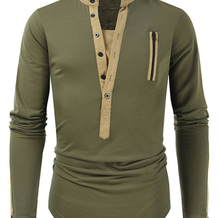 Men's New Outdoor Tactical Zipper Colorblock Henley Collar Long Sleeve T-Shirt