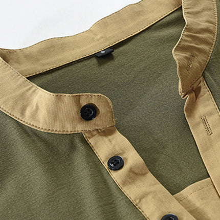 Men's New Outdoor Tactical Zipper Colorblock Henley Collar Long Sleeve T-Shirt