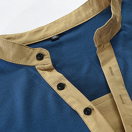 Men's New Outdoor Tactical Zipper Colorblock Henley Collar Long Sleeve T-Shirt