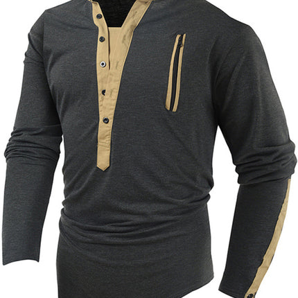 Men's New Outdoor Tactical Zipper Colorblock Henley Collar Long Sleeve T-Shirt