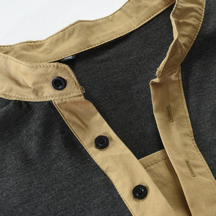 Men's New Outdoor Tactical Zipper Colorblock Henley Collar Long Sleeve T-Shirt