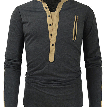 Men's New Outdoor Tactical Zipper Colorblock Henley Collar Long Sleeve T-Shirt