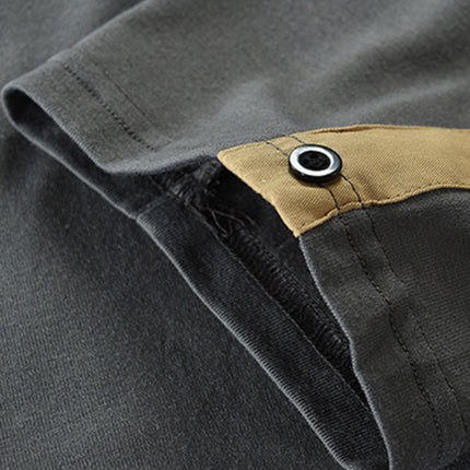 Men's New Outdoor Tactical Zipper Colorblock Henley Collar Long Sleeve T-Shirt