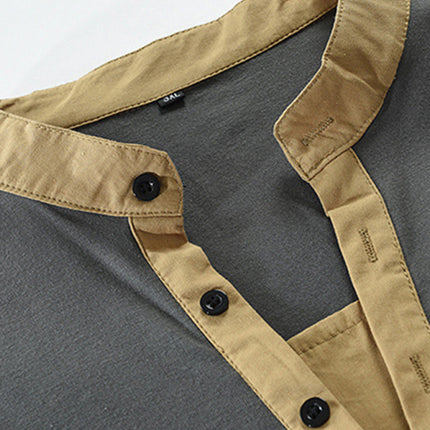 Men's New Outdoor Tactical Zipper Colorblock Henley Collar Long Sleeve T-Shirt