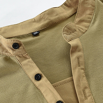 Men's New Outdoor Tactical Zipper Colorblock Henley Collar Long Sleeve T-Shirt