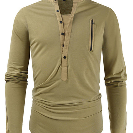 Men's New Outdoor Tactical Zipper Colorblock Henley Collar Long Sleeve T-Shirt