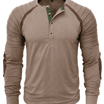 Men's new long-sleeved Henry collar sports base T-shirt