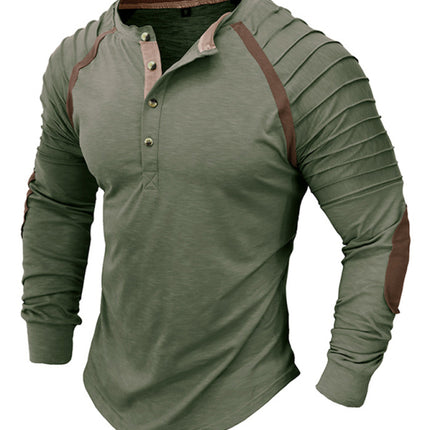 Men's new long-sleeved Henry collar sports base T-shirt