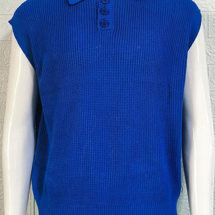 Men's lapel solid color Polo collar knitted top