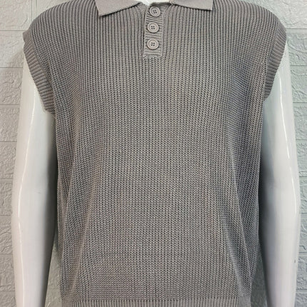 Men's lapel solid color Polo collar knitted top