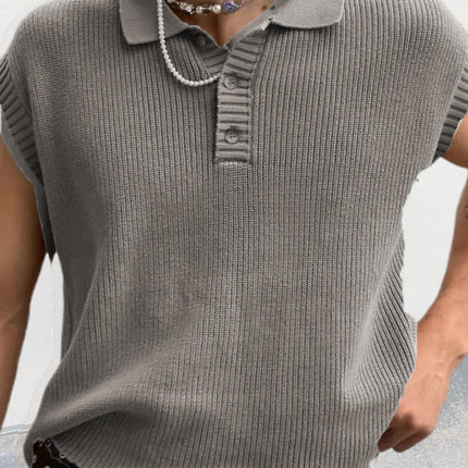 Men's lapel solid color Polo collar knitted top