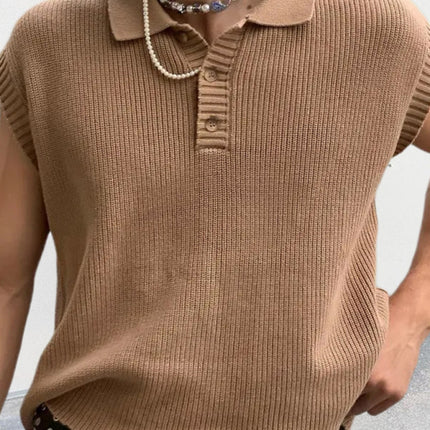 Men's lapel solid color Polo collar knitted top