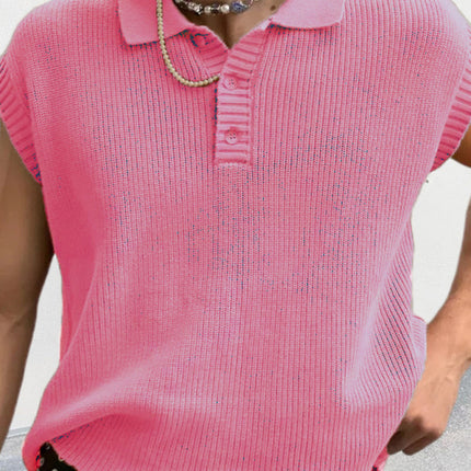 Men's lapel solid color Polo collar knitted top