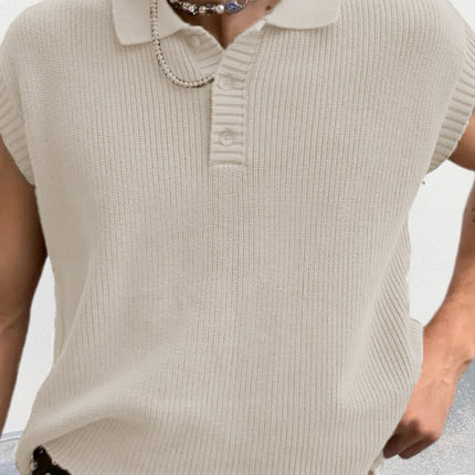 Men's lapel solid color Polo collar knitted top