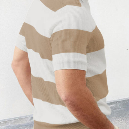 Men's color matching short -sleeved lapel Polo knitwear