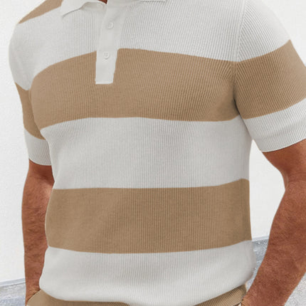 Men's color matching short -sleeved lapel Polo knitwear