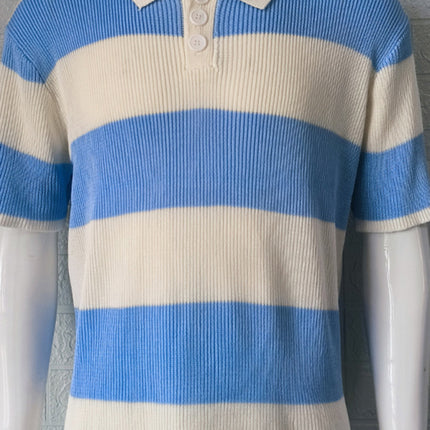 Men's color matching short -sleeved lapel Polo knitwear