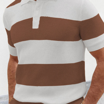 Men's color matching short -sleeved lapel Polo knitwear