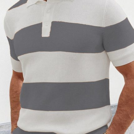 Men's color matching short -sleeved lapel Polo knitwear