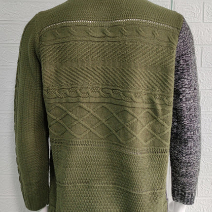 Men's high -necked color skin buckle long -sleeved knit sweater cardigan