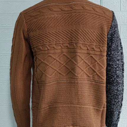 Men's high -necked color skin buckle long -sleeved knit sweater cardigan