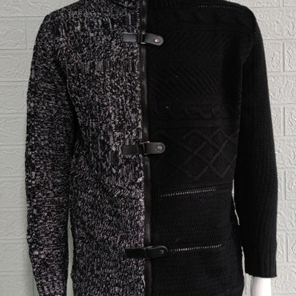 Men's high -necked color skin buckle long -sleeved knit sweater cardigan