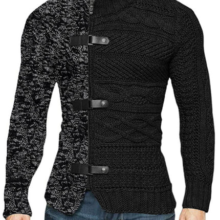 Men's high -necked color skin buckle long -sleeved knit sweater cardigan