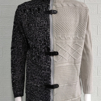 Men's high -necked color skin buckle long -sleeved knit sweater cardigan