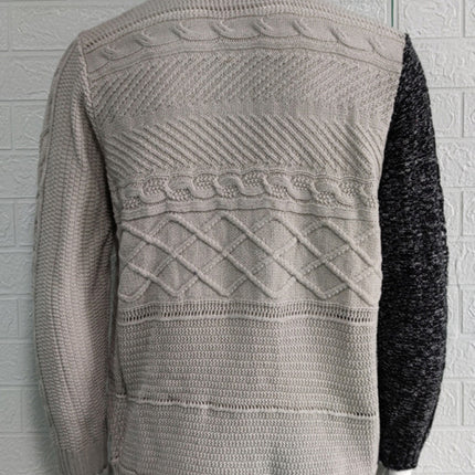 Men's high -necked color skin buckle long -sleeved knit sweater cardigan