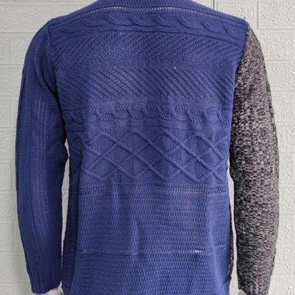 Men's high -necked color skin buckle long -sleeved knit sweater cardigan