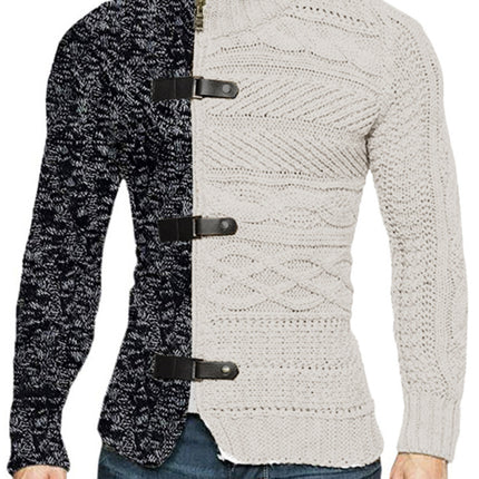 Men's high -necked color skin buckle long -sleeved knit sweater cardigan