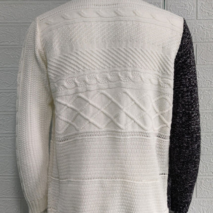 Men's high -necked color skin buckle long -sleeved knit sweater cardigan