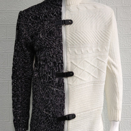 Men's high -necked color skin buckle long -sleeved knit sweater cardigan