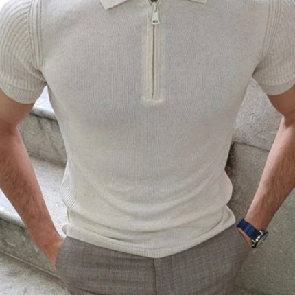 Men's new knitted sweater slim fit polo collar short-sleeved top
