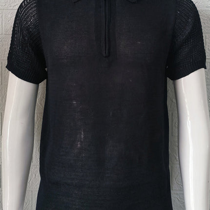 Men's new knitted sweater slim fit polo collar short-sleeved top