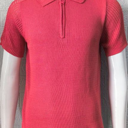 Men's new knitted sweater slim fit polo collar short-sleeved top