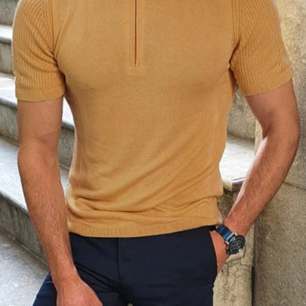 Men's new knitted sweater slim fit polo collar short-sleeved top