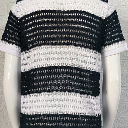 Men's new lapel short-sleeved color-blocked cardigan