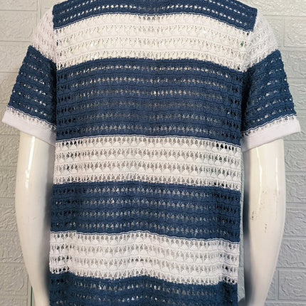 Men's new lapel short-sleeved color-blocked cardigan