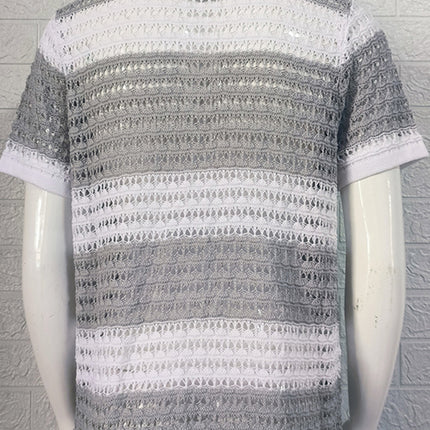 Men's new lapel short-sleeved color-blocked cardigan