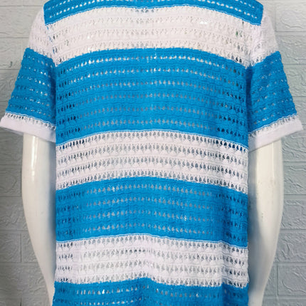 Men's new lapel short-sleeved color-blocked cardigan