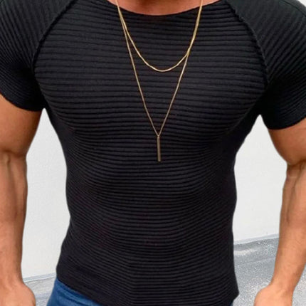 Men's new solid color slim round neck short-sleeved knitted top