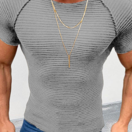Men's new solid color slim round neck short-sleeved knitted top