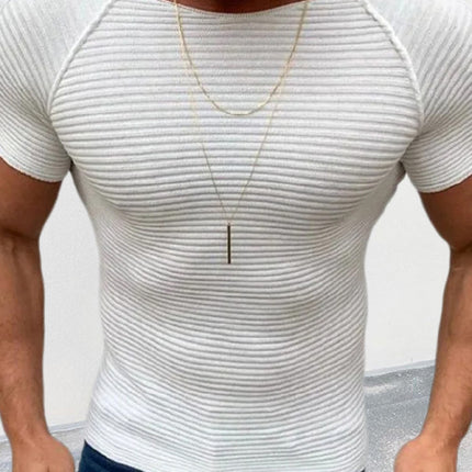Men's new solid color slim round neck short-sleeved knitted top